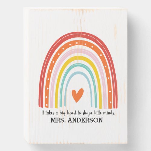 Teacher Thank You Gift Rainbow and Heart Wooden Box Sign