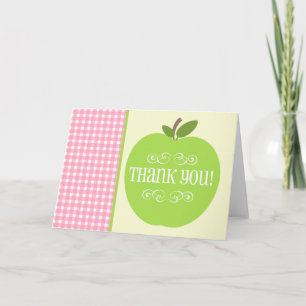 Teacher Thank You Green Apple Pink Gingham Card