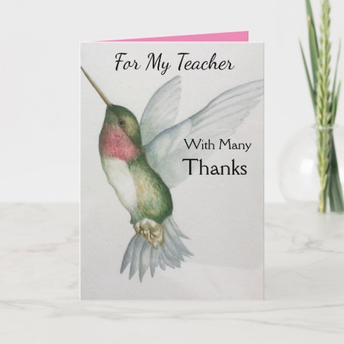 Teacher Thank You Happy Hummingbird Watercolor Card