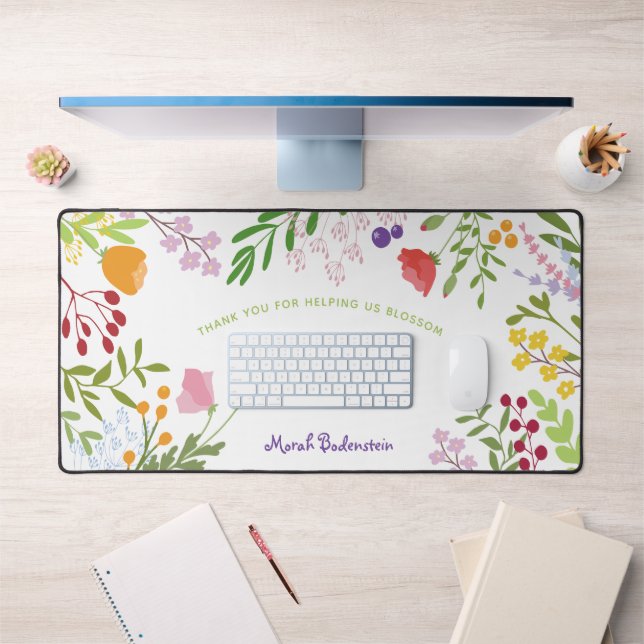 Teacher Thank You Modern Floral Personalized Desk Mat (Office 1)