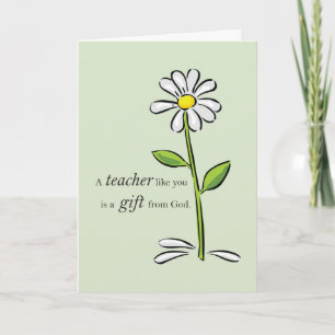 Teacher Thank You, Religious Green Daisy, God You Card