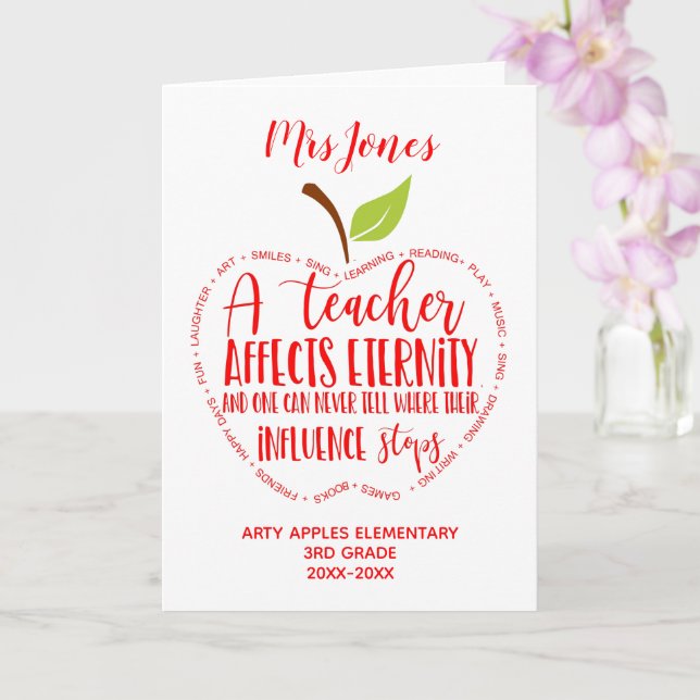 teacher thank you retirement word art apple card (Orchid)