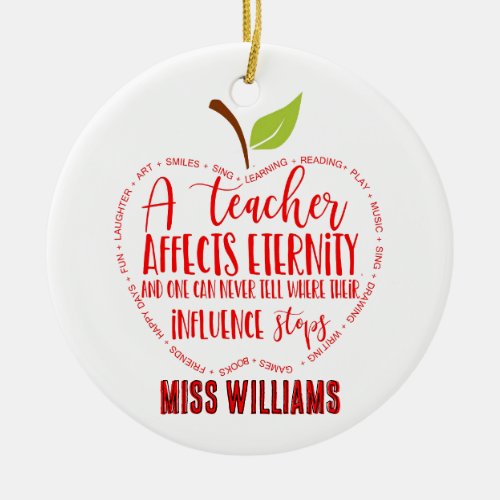 teacher thank you retirement word art apple ceramic ornament