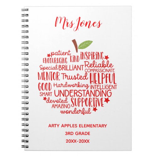 teacher thank you retirement word art apple notebook