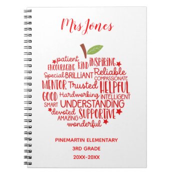 Teacher Thank You Retirement Word Art Apple Notebook by GenerationIns at Zazzle