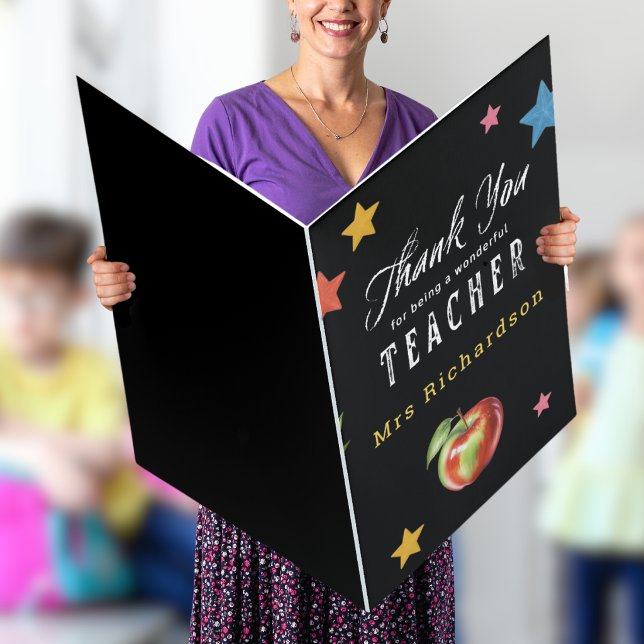Teacher Thank You Whole Class Chalkboard Oversized Card (An extra large personalized thank you card for a teacher, in a chalkboard style with stars and apple)