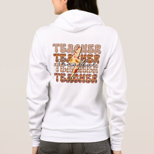 Teacher Thankful Fall Plaid Print Hoodie