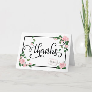 Teacher Thanks with Elegant Pink Roses Letterpress Thank You Card