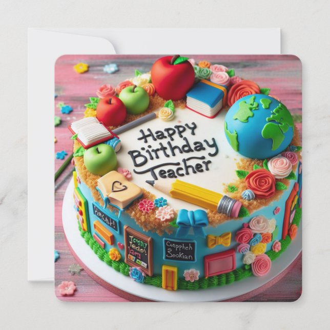 TEACHER THEMED BIRTHDAY CAKE CARD (Front)