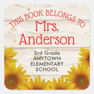 Teacher This Book Belongs To Rustic Daisies Square Sticker