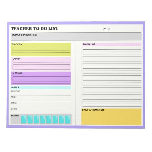Teacher To Do List Productivity Daily Affirmations Notepad