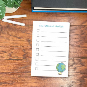 Teacher To-Do List Sticky Notes with Globe Doodle