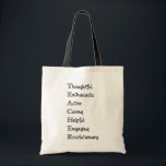 TEACHER tote<br><div class="desc">Thoughtful. Enthusiastic. Active. Caring. Helpful. Engaging. Revolutionary. Just a few of the attributes that make a great teacher. Show off your teaching pride or gift this tote to your favorite educator (teachers love totes!) to show your appreciation.</div>