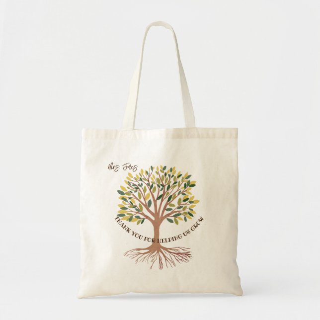 teacher tree thank you for helping us grow tote bag (Front)