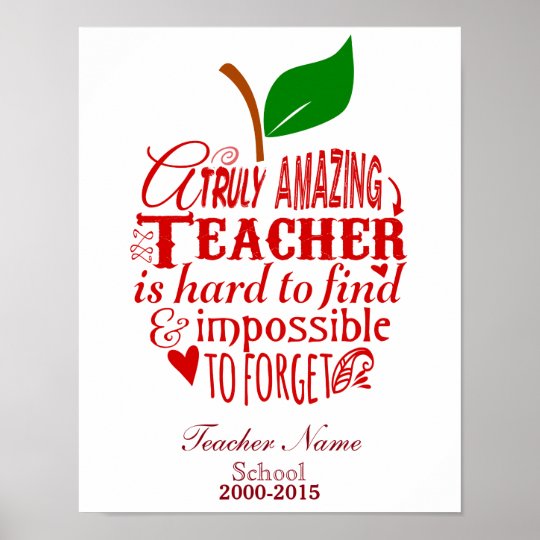 Teacher truly amazing teacher quote red apple poster ...