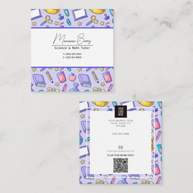 Teacher Tutor HomeSchool Education  Square Business Card (Front/Back)