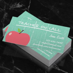Teacher Tutor Rustic Green Wood Big Apple Business Card