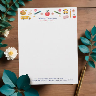 Teacher & Tutor School Supplies Icon Illustrations Letterhead