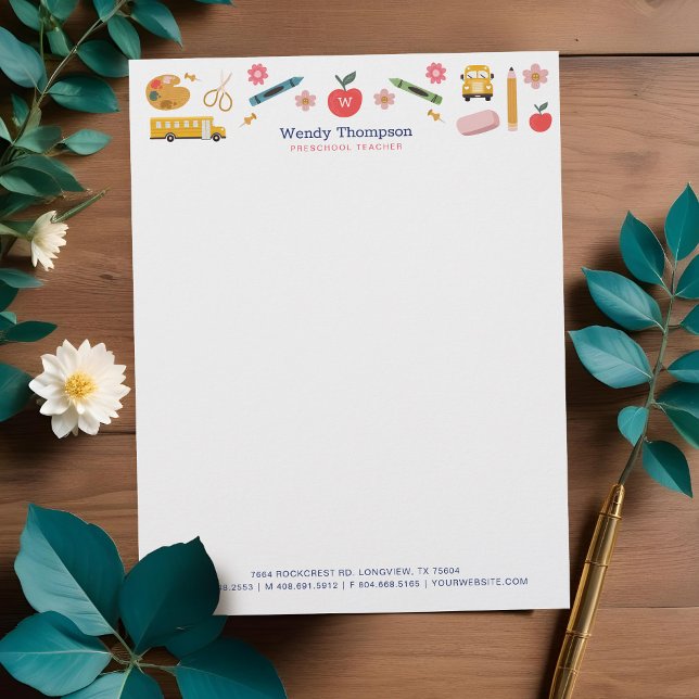 Teacher & Tutor School Supplies Icon Illustrations Letterhead (Teacher & Tutor School Supplies Icon Illustrations Letterhead)