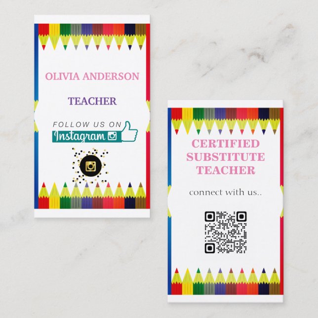 Teacher | Tutor ,Social Media QR Code Business Car Business Card (Front/Back)