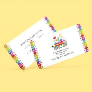 Teacher Tutor Trainer Rainbow Pencils Business Card