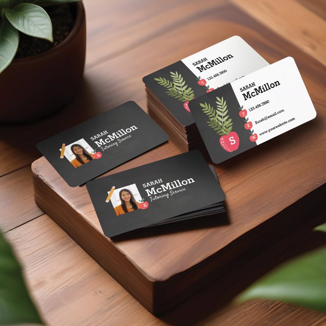 Teacher Tutoring Black Chalkboard Photo Business Card (Teacher Tutoring Black Chalkboard Photo Business Card)