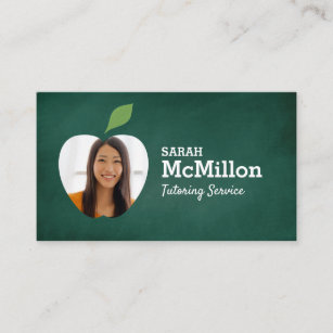 Teacher Tutoring Green Chalkboard Apple Photo Business Card