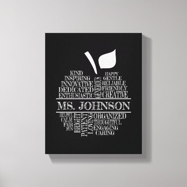 Teacher Typography Apple in black and white Canvas Print (Front)
