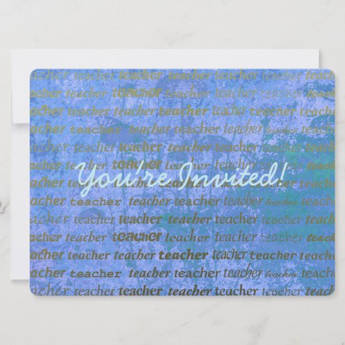 Teacher Typography Blue Abstract Floral Invitation