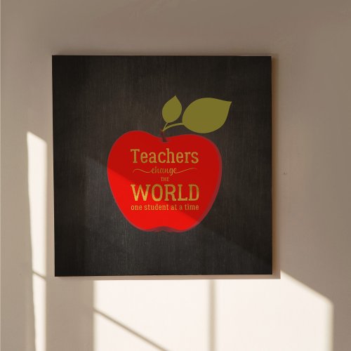 Teacher typography quote inspirational red apple poster