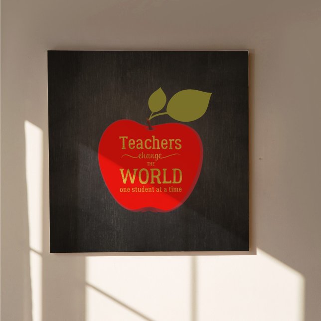 Teacher typography quote inspirational red apple poster (Creator Uploaded)