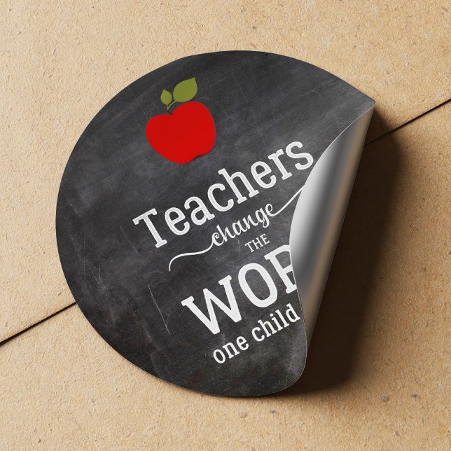 Teacher typography quote red apple chalkboard  classic round sticker (Creator Uploaded)