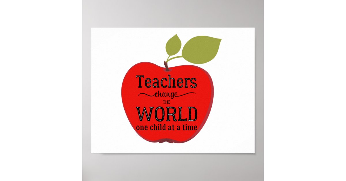 Teacher typography quote red apple inspirational poster Zazzle