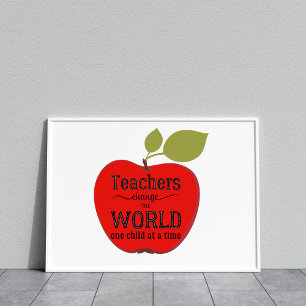 Teacher typography quote red apple inspirational poster