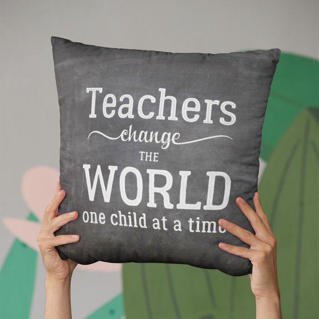 Teacher typography white script on blackboard throw pillow (Creator Uploaded)