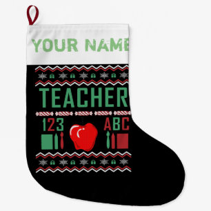 Teacher Ugly Christmas Sweater Style Large Christmas Stocking