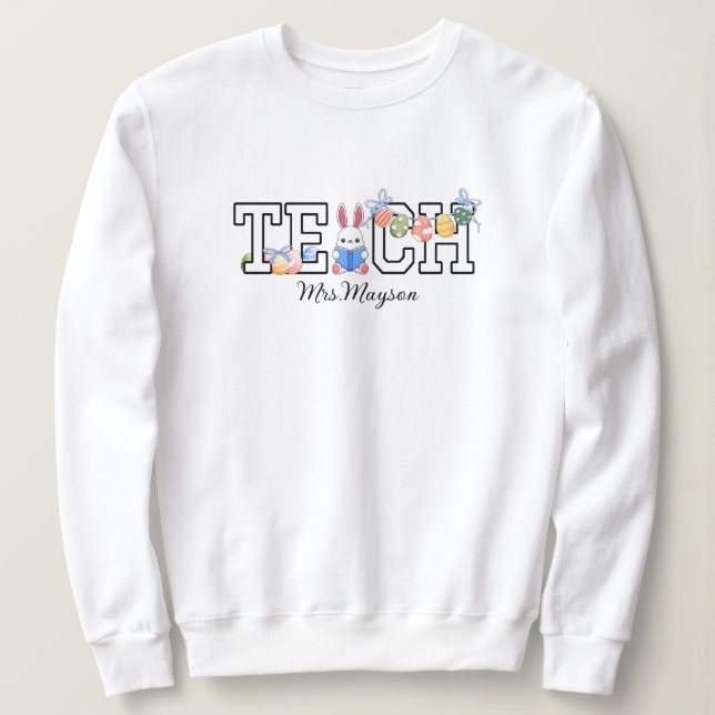 Teacher&Unique Easter Bunny and Book  Sweatshirt (Design Front)
