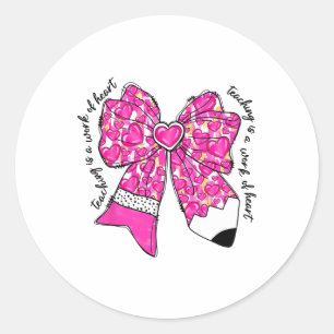 Teacher Valentine Coquette Bow Pencil Classic Round Sticker