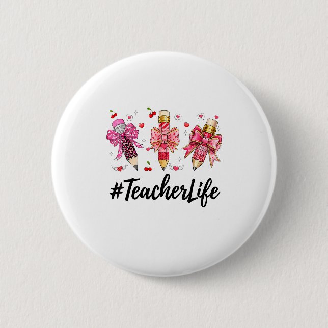 Teacher Valentine Coquette Bow Teacher Valentines  Button (Front)