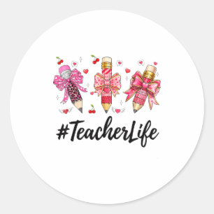 Teacher Valentine Coquette Bow Teacher Valentines  Classic Round Sticker