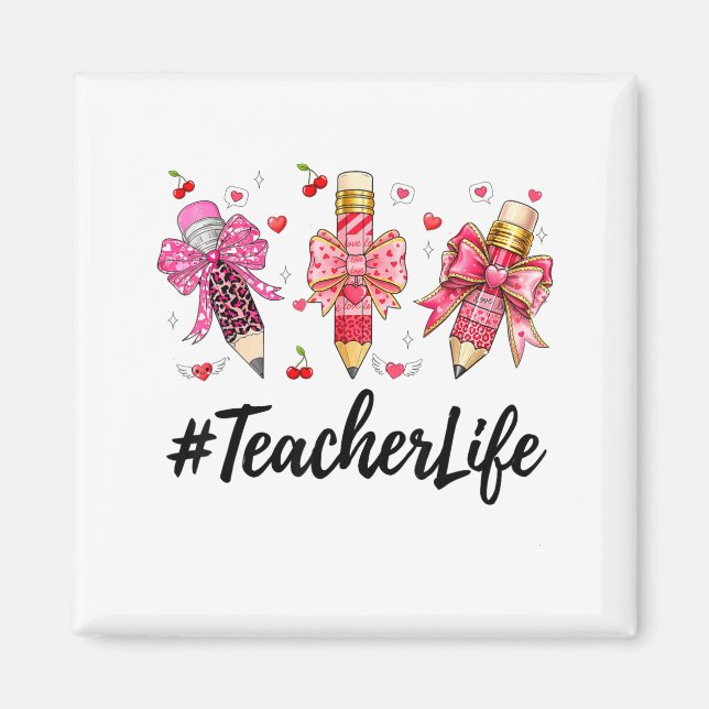Teacher Valentine Coquette Bow Teacher Valentines  Magnet (Front)