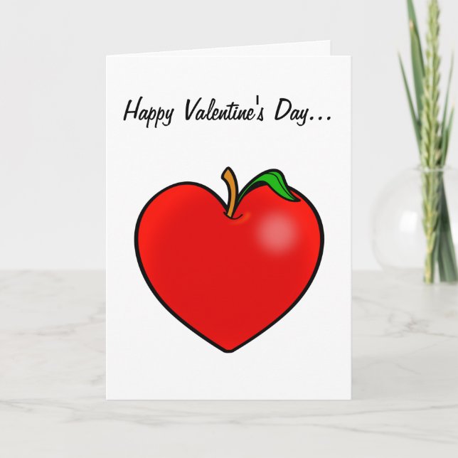 Teacher Valentine Heart Apple Holiday Card (Front)