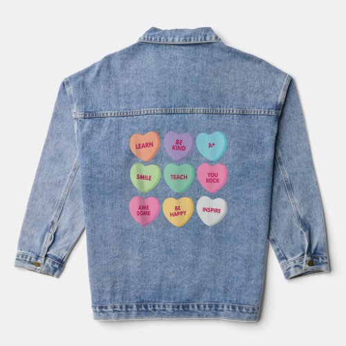 Teacher Valentine s Day Shirt Candy Heart School M Denim Jacket