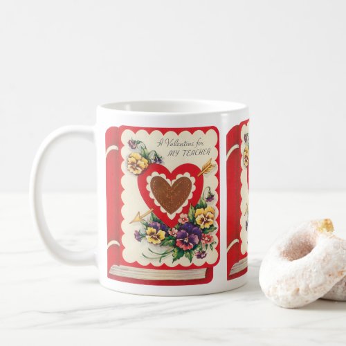 Teacher Valentine Vintage Book Hearts and Flowers Coffee Mug