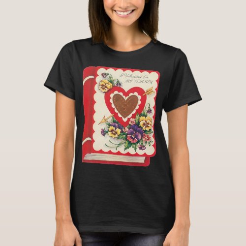 Teacher Valentine Vintage Book Hearts and Flowers T_Shirt