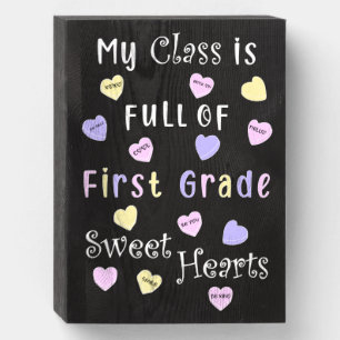 Teacher Valentine's Day First Grade Sweethearts Wooden Box Sign
