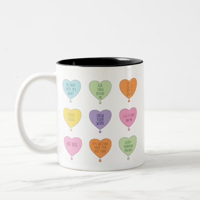 Teacher Valentines Day Funny Conversation Hearts Two-Tone Coffee Mug (Left)