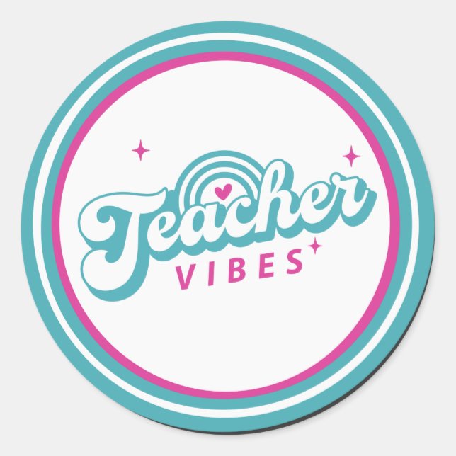 Teacher Vibes Classic Round Sticker (Front)