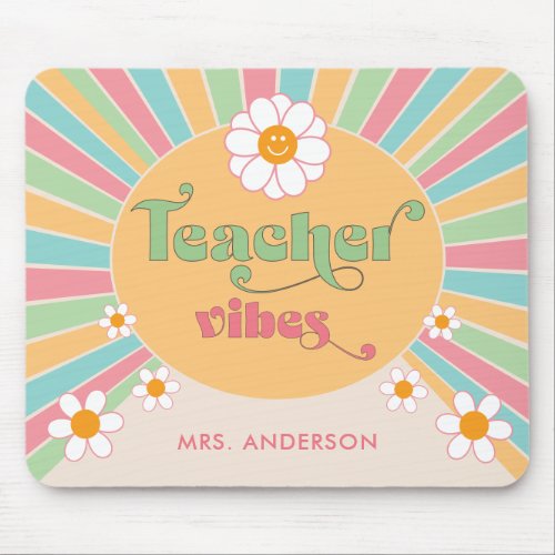 Teacher Vibes Colorful 70s Retro Sun Mouse Pad