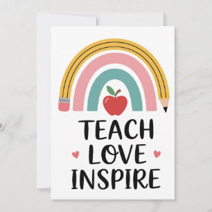 Teacher Vibrant Pencil Rainbow with Red Apple Invitation
